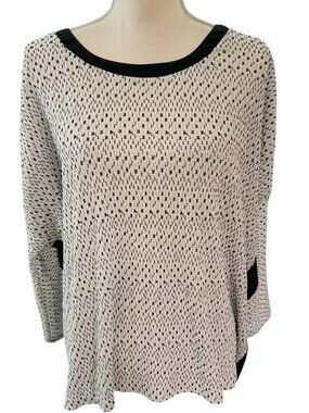 Zenobia Textured Black & White Knit Blouse with Semi Sheer Back